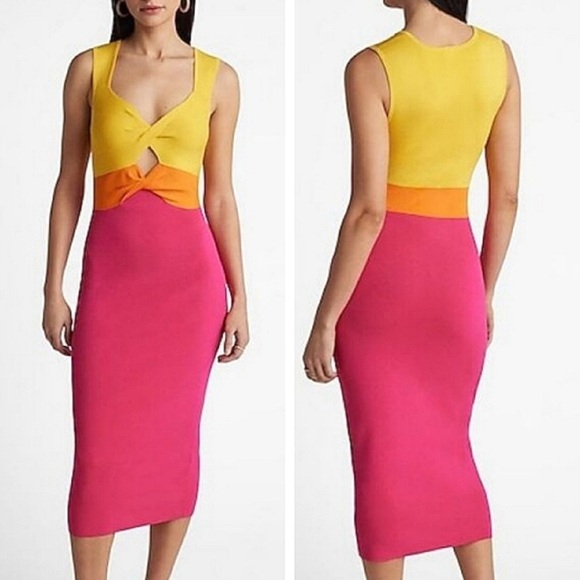 NWT Express flattering Body Contour
Color Block Cutout Midi
Sweater Dress dress. - Picture 4 of 15